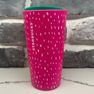 Starbucks Limited Edition Strawberry Ceramic  Travel Mug Pink Green NWT